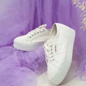 🔻Superga🌺White Canvas Platform Sneakers Minimalist